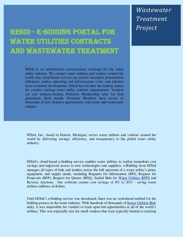 E bidding portal for water utilities contracts and wastewater treatment