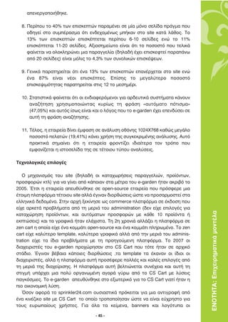 ·ÂÓÂÚÁÔÔÈ‹ıËÎÂ.

  8. ¶ÂÚ›Ô˘ ÙÔ 40% ÙˆÓ ÂÈÛÎÂÙÒÓ ·Ú·Ì¤ÓÂÈ ÛÂ Ì›· ÌﬁÓÔ ÛÂÏ›‰· Ú¿ÁÌ· Ô˘
     Ô‰ËÁÂ› ÛÙÔ Û˘Ì¤Ú·ÛÌ· ﬁÙÈ ÂÓ‰Â¯ÔÌ¤Óˆ˜ Ì‹Î·Ó ÛÙÔ site Î·Ù¿ Ï¿ıÔ˜. ∆Ô
     13% ÙˆÓ ÂÈÛÎÂÙÒÓ ÂÈÛÎ¤ÙÂÙ·È ÂÚ›Ô˘ 6-10 ÛÂÏ›‰Â˜ ÂÓÒ ÙÔ 11%
     ÂÈÛÎ¤ÙÂÙ·È 11-20 ÛÂÏ›‰Â˜. ∞ÍÈÔÛËÌÂ›ˆÙÔ Â›Ó·È ﬁÙÈ ÙÔ ÔÛÔÛÙﬁ Ô˘ ÙÂÏÈÎ¿
     Ê·›ÓÂÙ·È Ó· ÔÏÔÎÏËÚÒÓÂÈ ÌÈ· ·Ú·ÁÁÂÏ›· (‰ËÏ·‰‹ ¤¯ÂÈ ÂÈÛÎÂÊÙÂ› ·Ú·¿Óˆ
     ·ﬁ 20 ÛÂÏ›‰Â˜) Â›Ó·È ÌﬁÏÈ˜ ÙÔ 4,3% ÙˆÓ Û˘ÓÔÏÈÎÒÓ ÂÈÛÎ¤„ÂˆÓ.

  9. °ÂÓÈÎ¿ ·Ú·ÙËÚÂ›Ù·È ﬁÙÈ ¤Ó· 13% ÙˆÓ ÂÈÛÎÂÙÒÓ Â·Ó¤Ú¯ÂÙ·È ÛÙÔ site ÂÓÒ
     ¤Ó· 87% Â›Ó·È Ó¤ÔÈ ÂÈÛÎ¤ÙÂ˜. ∂›ÛË˜ ÙÔ ÌÂÁ·Ï‡ÙÂÚÔ ÔÛÔÛÙﬁ
     ÂÈÛÎÂ„ÈÌﬁÙËÙ·˜ ·Ú·ÙËÚÂ›Ù·È ÛÙÈ˜ 12 ÙÔ ÌÂÛËÌ¤ÚÈ.

  10. ™Ù·ÙÈÛÙÈÎ¿ Ê·›ÓÂÙ·È ﬁÙÈ ÔÈ ÂÓ‰È·ÊÂÚﬁÌÂÓÔÈ ÁÈ· ·Ú‰Â˘ÙÈÎ¿ Û˘ÛÙ‹Ì·Ù· Î¿ÓÔ˘Ó
      ·Ó·˙‹ÙËÛË ¯ÚËÛÈÌÔÔÈÒÓÙ·˜ Î˘Ú›ˆ˜ ÙË ÊÚ¿ÛË «·˘ÙﬁÌ·ÙÔ ﬁÙÈÛÌ·»
      (47,05%) Î·È ·˘Ùﬁ˜ ›Ûˆ˜ Â›Ó·È Î·È Ô ÏﬁÁÔ˜ Ô˘ ÙÔ e-garden ¤¯ÂÈ ÂÂÓ‰‡ÛÂÈ ÛÂ
      ·˘Ù‹ ÙË ÊÚ¿ÛË ·Ó·˙‹ÙËÛË˜.

  11. ∆¤ÏÔ˜, Ë ÂÙ·ÈÚÂ›· ‰›ÓÂÈ ¤ÌÊ·ÛË ÛÂ ·Ó¿Ï˘ÛË ÔıﬁÓË˜ 1024Ã768 Î·ıÒ˜ ÌÂÁ¿ÏÔ
      ÔÛÔÛÙﬁ ÂÏ·ÙÒÓ (19,41%) Î¿ÓÂÈ ¯Ú‹ÛË ÙË˜ Û˘ÁÎÂÎÚÈÌ¤ÓË˜ ·Ó¿Ï˘ÛË˜. ∞˘Ùﬁ
      Ú·ÎÙÈÎ¿ ÛËÌ·›ÓÂÈ ﬁÙÈ Ë ÂÙ·ÈÚÂ›· ÊÚÔÓÙ›˙ÂÈ È‰È·›ÙÂÚ· ÙÔÓ ÙÚﬁÔ Ô˘
      ÂÌÊ·Ó›˙ÂÙ·È Ë ÈÛÙÔÛÂÏ›‰· ÙË˜ ÛÂ Ù¤ÙÔÈÔ˘ Ù‡Ô˘ ·Ó·Ï‡ÛÂÈ˜.

∆Â¯ÓÔÏÔÁÈÎ¤˜ ÂÈÏÔÁ¤˜

   √ ÌË¯·ÓÈÛÌﬁ˜ ÙÔ˘ site (‰ËÏ·‰‹ ÔÈ Î·Ù·¯ˆÚ‹ÛÂÈ˜ ·Ú·ÁÁÂÏÈÒÓ, ÚÔ˚ﬁÓÙˆÓ,
ÚÔÛÊÔÚÒÓ ÎÙÏ) ÁÈ· Ó· Á›ÓÂÈ ·ﬁ Î¿ÔÈÔÓ ÛÙ· Ì¤ÙÚ· ÙÔ˘ e-garden ‹Ù·Ó ·ÎÚÈ‚ﬁ ÙÔ
2005. ŒÙÛÈ Ë ÂÙ·ÈÚÂ›· ·Â˘ı‡ÓıËÎÂ ÛÂ open-source ÂÙ·ÈÚÂ›· Ô˘ ÚﬁÛÊÂÚÂ ÌÈ·
¤ÙÔÈÌË Ï·ÙÊﬁÚÌ· Ù¤ÙÔÈÔ˘ site ·ÏÏ¿ ¤ÁÈÓ·Ó ‰ÈÔÚıÒÛÂÈ˜ ÒÛÙÂ Ó· ÚÔÛ·ÚÌÔÛÙÂ› ÛÙ·
ÂÏÏËÓÈÎ¿ ‰Â‰ÔÌ¤Ó·. ™ÙËÓ ·Ú¯‹ ÍÂÎ›ÓËÛÂ ˆ˜ commerce Ï·ÙÊﬁÚÌ· ÛÂ ¤Î‰ÔÛË Ô˘
Â›¯Â ·ÚÎÂÙ¿ ÚÔ‚Ï‹Ì·Ù· ·ﬁ ÙË ÌÂÚÈ¿ ÙÔ˘ administration (‰ÂÓ Â›¯Â ÂÈÏÔÁ¤˜ ÁÈ·
Î·Ù·¯ÒÚËÛË ÚÔ˚ﬁÓÙˆÓ, Î·È ·˘ÙﬁÌ·ÙˆÓ ÚÔÛÊÔÚÒÓ ÌÂ Î¿ıÂ 10 ÚÔ˚ﬁÓÙ· ‹                 ΕΝΟΤΗΤΑ: Επιχειρηµατικά µοντέλα
ÂÎÙÒÛÂÈ˜) Î·È Ù· ÁÚ·ÊÈÎ¿ ‹Ù·Ó ÂÏ¿¯ÈÛÙ·. ∆Ë 2Ë ¯ÚÔÓÈ¿ ·ÏÏ¿˙ÂÈ Ë Ï·ÙÊﬁÚÌ· ÛÂ
zen cart Ë ÔÔ›· Â›¯Â ¤Ó· ÎÔÌÌ¿ÙÈ open-source Î·È ¤Ó· ÎÔÌÌ¿ÙÈ ÏËÚˆÌ¤ÓÔ. ∆Ô zen
cart Â›¯Â Î·Ï‡ÙÂÚÔ template, Î·Ï‡ÙÂÚ· ÁÚ·ÊÈÎ¿ ·ÏÏ¿ ·ﬁ ÙËÓ ÌÂÚÈ¿ ÙÔ˘ adminis-
tration Â›¯Â Ù· ›‰È· ÚÔ‚Ï‹Ì·Ù· ÌÂ ÙË ÚÔËÁÔ‡ÌÂÓË Ï·ÙÊﬁÚÌ·. ∆Ô 2007 ÔÈ
‰È·¯ÂÈÚÈÛÙ¤˜ ÙÔ˘ e-garden ÚÔ¯ÒÚËÛ·Ó ÛÙÔ CS Cart Ô˘ ÙﬁÙÂ ‹Ù·Ó ÛÂ ·Ú¯ÈÎﬁ
ÛÙ¿‰ÈÔ. ŒÁÈÓ·Ó ‚¤‚·È· Î¿ÔÈÂ˜ ‰ÈÔÚıÒÛÂÈ˜ ,Ù· template Ù· ¤Î·Ó·Ó ÔÈ ›‰ÈÔÈ ÔÈ
‰È·¯ÂÈÚÈÛÙ¤˜, ·ÏÏ¿ Ë Ï·ÙÊﬁÚÌ· ·˘Ù‹ ÚÔÛ¤ÊÂÚÂ ÔÏÏ¤˜ Î·È Î·Ï¤˜ ÂÈÏÔÁ¤˜ ·ﬁ
ÙË ÌÂÚÈ¿ ÙË˜ ‰È·¯Â›ÚÈÛË˜. ∏ Ï·ÙÊﬁÚÌ· ·˘Ù‹ ‚ÂÏÙÈÒÓÂÙ·È Û˘Ó¤¯ÂÈ· Î·È ·˘Ù‹ ÙË
ÛÙÈÁÌ‹ ˘¿Ú¯ÂÈ ÌÈ· ÔÏ‡ ÔÚÁ·ÓˆÌ¤ÓË ·ÁÔÚ¿ Á‡Úˆ ·ﬁ ÙÔ CS Cart ÌÂ Ï‡ÛÂÈ˜
·ÁÎﬁÛÌÈÂ˜. ∆Ô e-garden ·Â˘ı‡ÓıËÎÂ ÛÙÔ ÂÍˆÙÂÚÈÎﬁ ÁÈ· ÙÔ CS Cart ÁÈ·Ù› ‹Ù·Ó Ë
ÈÔ ÔÈÎÔÓÔÌÈÎ‹ Ï‡ÛË.
   ŸÛÔÓ ·ÊÔÚ¿ ÙÔ sprinkler24.com Ô˘ÛÈ·ÛÙÈÎ¿ ÚﬁÎÂÈÙ·È ÁÈ· ÌÈ· ·ÓÙÈÁÚ·Ê‹ ·ﬁ
¤Ó· ÎÈÓ¤˙ÈÎÔ site ÌÂ CS Cart ÙÔ ÔÔ›Ô ÙÚÔÔÔ›ËÛ·Ó ÒÛÙÂ Ó· Â›Ó·È Â‡¯ÚËÛÙÔ ÁÈ·
ÙÔ˘˜ Â˘Úˆ·›Ô˘˜ ¯Ú‹ÛÙÂ˜. °È· ﬁÏ· Ù· ÎÂ›ÌÂÓ·, banners Î·È ÏÔÁﬁÙ˘· ÔÈ

                                    - 45 -
 