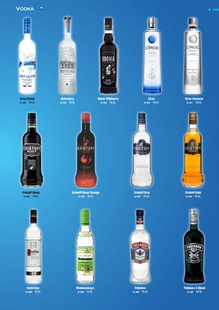 9Vodka
Belvedere
21-220 70 CL
Ciroc Coconut
21-017 70 CL
Eristoff Black
21-002 70 CL
Ketel One
21-050 70 CL
Moskovskaya
21-035 70 CL
Poliakov X Black
21-202 70 CL
Eristoff Blood Orange
21-130 70 CL
Eristoff Brut
21-001 70 CL
Eristoff Gold
21-150 70 CL
Poliakov
21-200 70 CL
Ciroc
21-016 70 CL
Black Wildberry
21-032 70 CL
Grey Goose
21-045 70 CL
CONTACTO
 