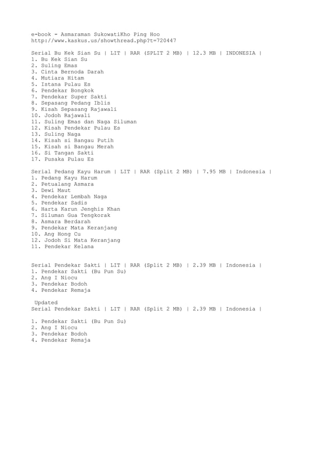 E book asmaraman sukowati kho ping hoo TXT Books and Literature