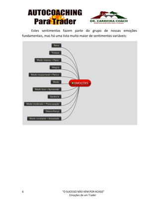 6 “O SUCESSO NÃO VEM POR ACASO”
Emoções de um Trader
Estes sentimentos fazem parte do grupo de nossas emoções
fundamentais, mas há uma lista muito maior de sentimentos variáveis:
 
