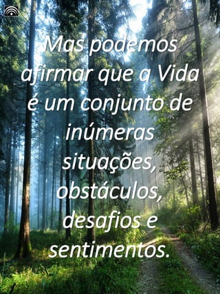Mas podemos
afirmar que a Vida
é um conjunto de
inúmeras
situações,
obstáculos,
desafios e
sentimentos.
 