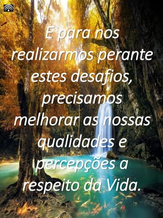 E para nos
realizarmos perante
estes desafios,
precisamos
melhorar as nossas
qualidades e
percepções a
respeito da Vida.
 