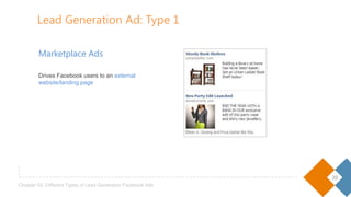 20
Chapter 02- Different Types of Lead Generation Facebook Ads
Marketplace Ads
Drives Facebook users to an external
website/landing page
Lead Generation Ad: Type 1
 