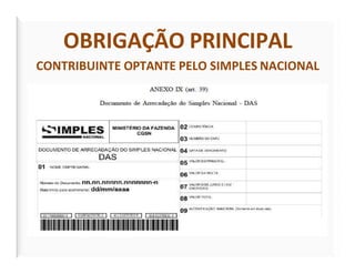 OBRIGAÇÃO PRINCIPAL
CONTRIBUINTE OPTANTE PELO SIMPLES NACIONAL
 