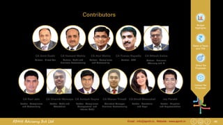 48Email : info@apmh.in. Website : www.apmh.inAPMH Advisory Pvt Ltd
Budget
Highlights
Rates of Taxes
and TDS
Direct Tax
Proposals
Indirect Tax
Proposals
Contributors
CA Amit Doshi
Partner - Direct Tax
CA Charvik Momaya
Leader - Audit and
Attestation
CA Ravi Jain
Leader - Compliance
and Outsourcing
CA Hemant Mehta
Partner - Audit and
Business Restructuring
CA Amlesh Gupta
Leader - Compliance
Management and
Internal Audit
CA Atul Mehta
Partner - Compliance
and Outsourcing
CA Manan Trivedi
Assistant Manager
Business Restructuring
CA Pranav Kapadia
Partner - GST
CS Shruti Bhanushali
Leader - Secretarial
and Legal
CA Mitesh Katira
Partner - Business
Advisory and IT
Jay Parekh
Leader - Litigation
and Representation
 