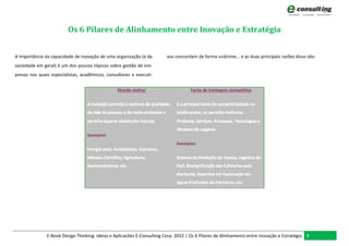 Os 6 Pilares de Alinhamento entre Inovação e Estratégia


A importância da capacidade de inovação de uma organização (e da         vos concordam de forma unânime... e as duas principais razões disso são:
sociedade em geral) é um dos poucos tópicos sobre gestão de em-
presas nos quais especialistas, acadêmicos, consultores e executi-




               E-Book Design Thinking: Ideias e Aplicacões E-Consulting Corp. 2012 | Os 6 Pilares de Alinhamento entre Inovação e Estratégia 9
 