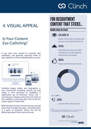 11
4. VISUAL APPEAL
Is Your Content
Eye-Cathching?
If you want your content to resonate with
candidates, and generate retu...