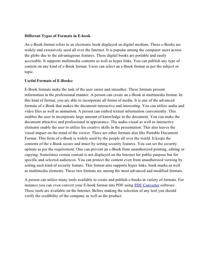 Different Types of Formats in Ebook