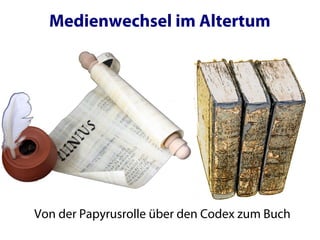 Medienwechsel im Altertum




Von der Papyrusrolle über den Codex zum Buch
 