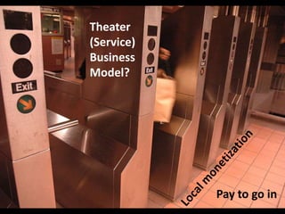 Theater<br />(Service)<br />Business<br />Model?<br />Local monetization<br />Pay to go in<br />