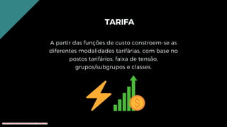 TARIFA
A partir das funções de custo constroem-se as
diferentes modalidades tarifárias, com base no
postos tarifários, faixa de tensão,
grupos/subgrupos e classes.
Conteúdo licenciado para Renato Zimmermann - 420.999.430-87
 