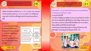 20ยุทธศาสตร์ 21
กลับสารบัญ หน้าถัึϹป
เพื่อให้การดาเนินกิจกรรมในโครงการ TO BE NUMBER ONE สนองพระ
ดารัสขององค์ประธานโครงการ TO BE NUMBER ONE จึงได้กาหนด
ยุทธศาสตร์การดาเนินงานเพื่อมุ่งสู่ความสาเร็จ และสนองพระปณิธาน
ดังนี้
ยุทธศาสตร์
ยุทธศาสตร์ที่ 1 การรณรงค์ปลุกจิตสานึกและสร้างกระแสนิยมที่เอื้อต่อ
การป้องกันและแก้ไขปัญหายาเสพติด
จากพระดารัสต่อไปนี้
“บางครั้งการเกิดปัญหายาเสพติดมาจากหลายสาเหตุ จึงต้องสร้างค่านิยม
ใหม่ สร้างความมั่นใจให้เขารู้สึกดีกับตัวเอง ให้เขาได้สนุก โดยพยายามหา
กิจกรรมต่างๆ มาใช้เพราะสิ่งเหล่านี้ทาให้คนมีสังคม มีร่างกาย แข็งแรง
มีสุขภาพจิตดี และไม่ไปเกี่ยวข้องกับสิ่งเสพติด ”
พระดารัส ทูลกระหม่อมหญิงอุบลรัตนราชกัญญา สิริวัฒนาพรรณวดี
ได้นาไปสู่การกาหนดวัตถุประสงค์ในยุทธศาสตร์ที่ 1 คือ
ยุทธศาสตร์
1. การรณรงค์ปลุกจิตสานึกและ
สร้างกระแสนิยมที่เอื้อต่อการ
ป้องกันและแก้ไขปัญหายาเสพติด
2. การเสริมสร้างภูมิคุ้มกันทาง
จิตใจให้แก่เยาวชน
3. การสร้างและพัฒนาเครือข่าย
เพื่อการป้องกันและแก้ไขปัญหา
ยาเสพติด
 