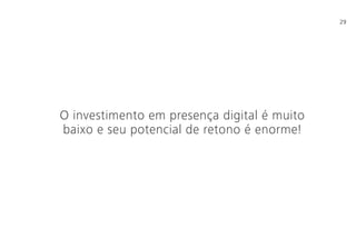 29
O investimento em presença digital é muito
baixo e seu potencial de retono é enorme!
 