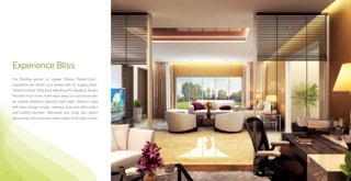 Experience Bliss
    The Rooftop garden at Jaypee Greens Pebble Court
    residences will refresh your senses with its Jogging track,
    Children’s Kiosk, Party Area, Barbeque-Pit, Gazebos, Splash
    Pool and much more. A few steps away is a club house with
    an oriental ambience featuring party halls, children’s area
    with video lounge arcade, wellness zone and other indoor
    and outdoor facilities. Alternately one could also spend
    leisure time at the exclusive retail outlets of the Town Center.




7
 