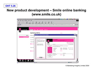 OHT 5.26

 New product development – Smile online banking
               (www.smile.co.uk)




                                   © Marketing Insights Limited 2004
 