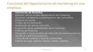 Funciones del departamento de marketing en una
empresa.
Lic. Eduardo Hurtado 68
 