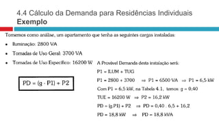 4.4 Cálculo da Demanda para Residências Individuais
Exemplo
 