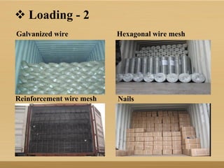  Loading - 2
Galvanized wire Hexagonal wire mesh
Reinforcement wire mesh Nails
 