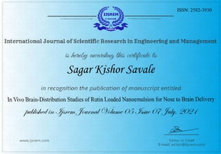 E - certificate ijsrem.com sagar kishor savale