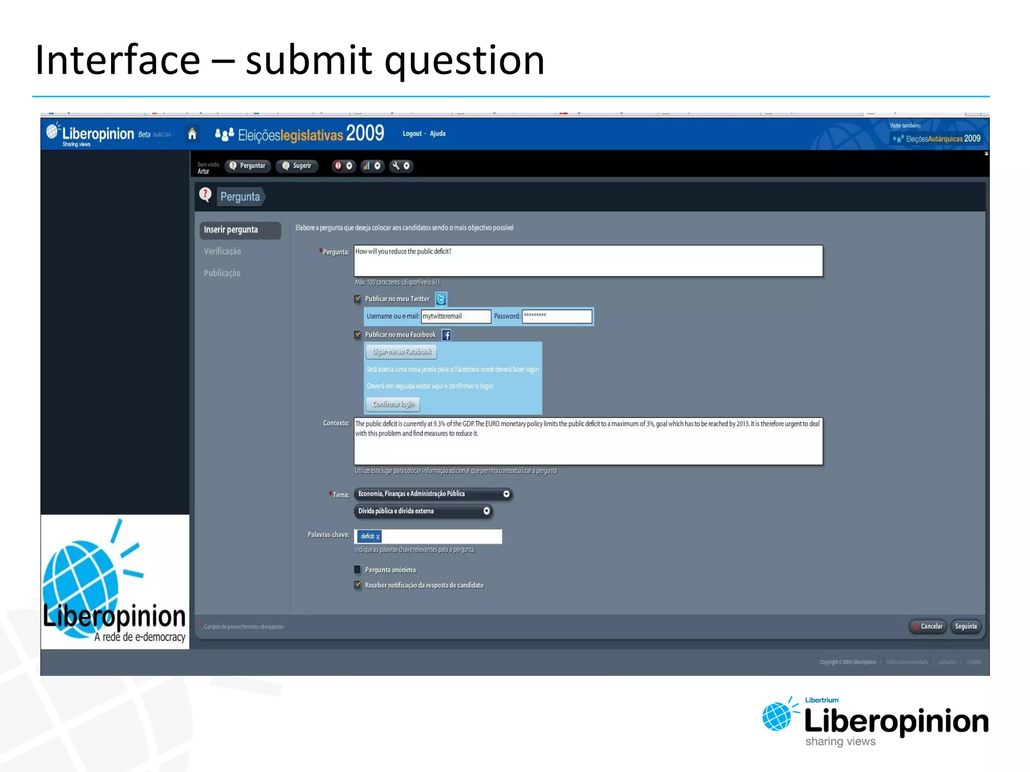 Interface – submit question
 