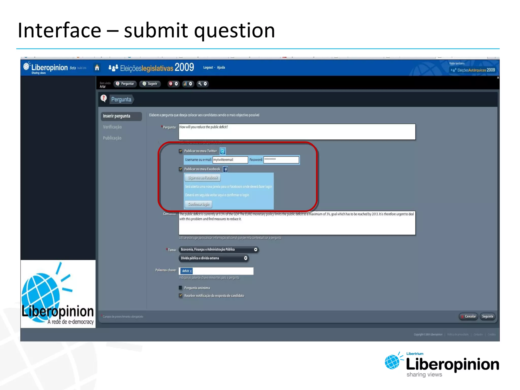 Interface – submit question
 