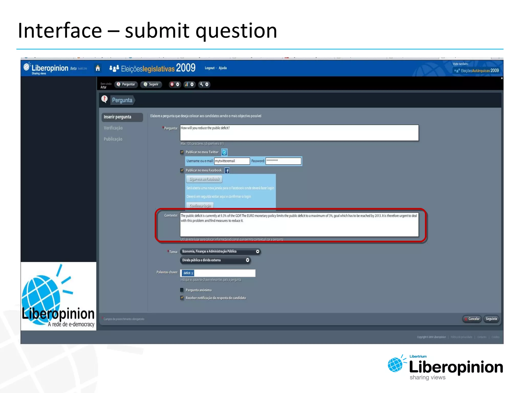 Interface – submit question
 