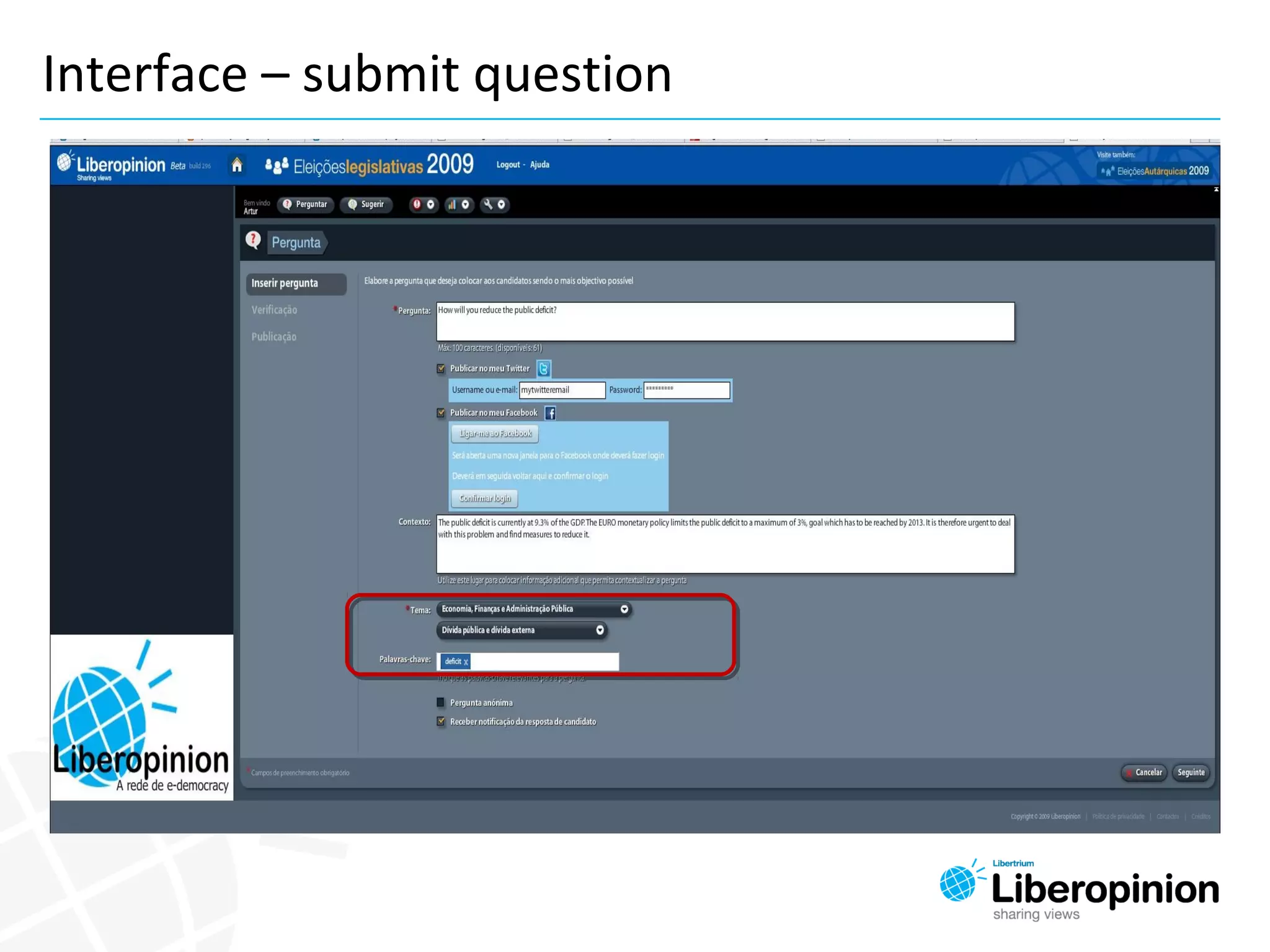 Interface – submit question
 
