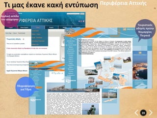 Τι	
  μας	
  έκανε	
  κακή	
  εντύπωση	
   Περιφέρεια	
  Αττικής	
  

Αγγλική	
  σελίδα	
  
του	
  ιστοχώρου	
  

                                                                  Τουριστικός	
  
                                                                 οδηγός	
  πρώην	
  
                                                                  Νομαρχίας	
  
                                                                    Πειραιά	
  




                  Πληροφόρηση	
  
                    για	
  Ύδρα	
  




                                                                      39	
  
 