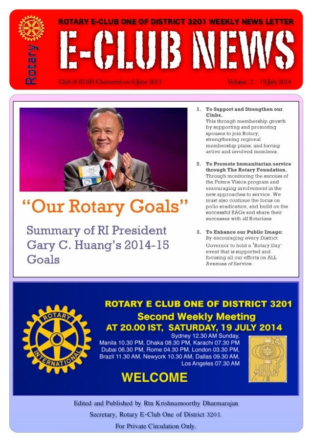 News vol 2 19072014 of Rotary One of District 3201