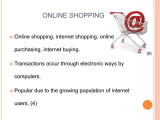 Major Categories of E-commerce  cont. Consumer-to-Business (C2B)Consumers present themselves as a buyer group.Examples: CTB, Speakout.comSites provide consumer with market strategies.Businesses gain insight into consumer wants. (3) 