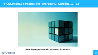 E-COMMERCE в России. По категориям. Октябрь 12 - 13

Дети, Одежда для детей, Здоровье, Косметика
30

 