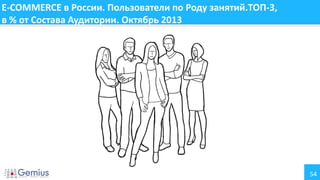 E-COMMERCE в России. Пользователи по Роду занятий.ТОП-3,
в % от Состава Аудитории. Октябрь 2013

54

 