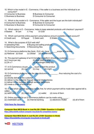 E-Commerce MCQ Questions and Answers for Competitive Exams | PDF