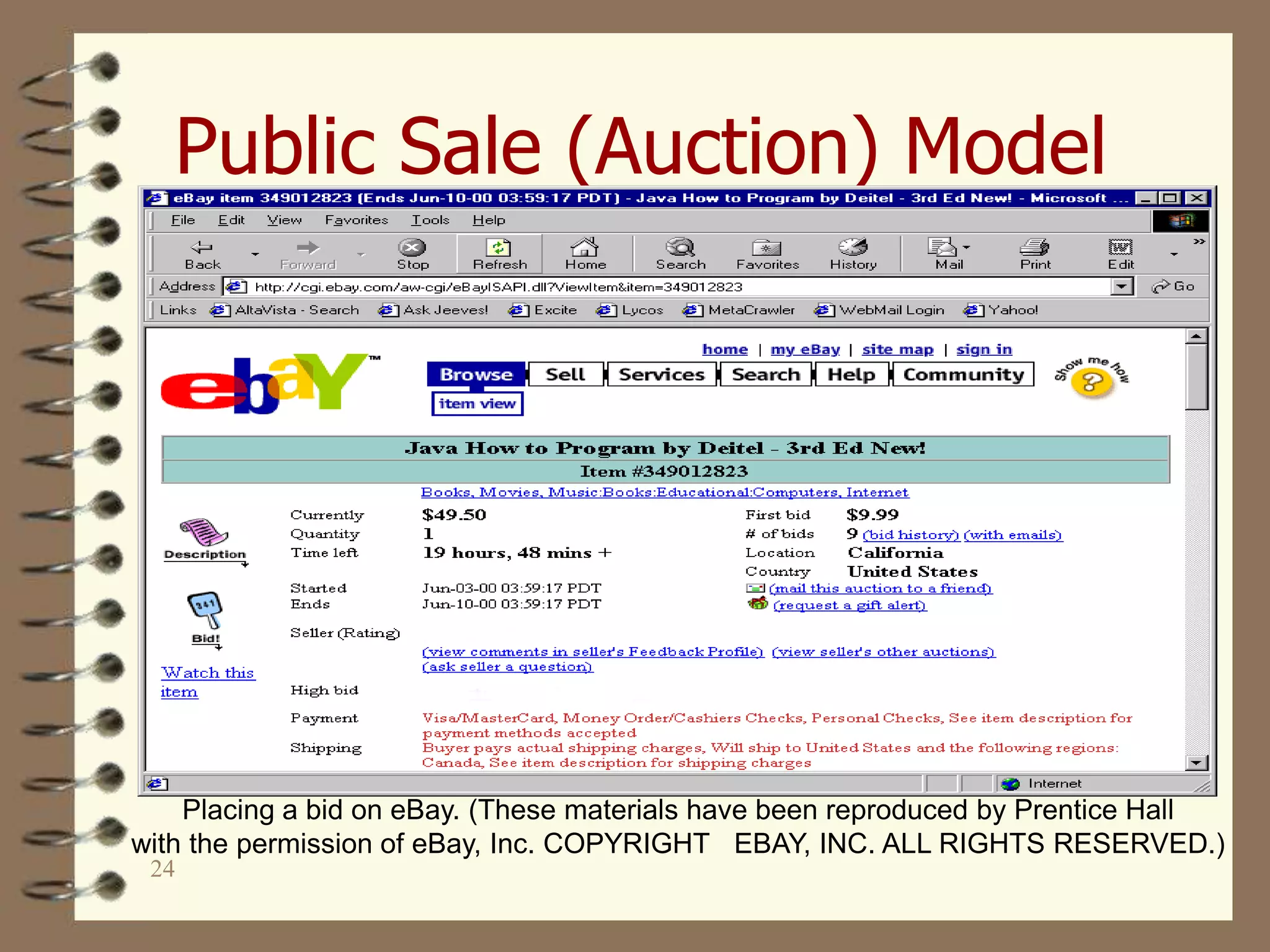 24
Public Sale (Auction) Model
Placing a bid on eBay. (These materials have been reproduced by Prentice Hall
with the permission of eBay, Inc. COPYRIGHT EBAY, INC. ALL RIGHTS RESERVED.)
 