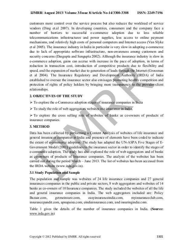 E commerce adoption by insurance companies in india