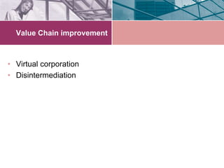 Value Chain improvement



• Virtual corporation
• Disintermediation
 
