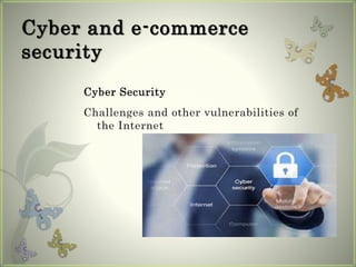 Cyber and e-commerce
security
Cyber Security
Challenges and other vulnerabilities of
the Internet
 