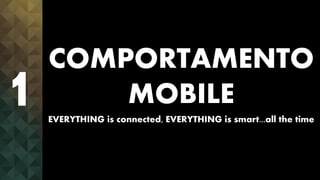 COMPORTAMENTO
MOBILE
EVERYTHING is connected, EVERYTHING is smart...all the time
1
 