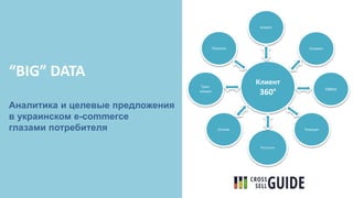 “BIG” DATA
Аналитика и целевые предложения
в украинском e-commerce
глазами потребителя
Клиент
360°
Покупки
Клиент
Оффер
Сегмент
 