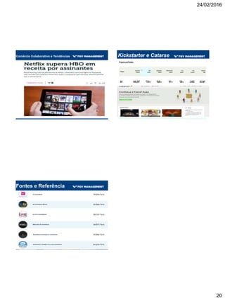 24/02/2016
20
Comércio Colaborativo e Tendências Kickstarter e Catarse
Fontes e Referência
 