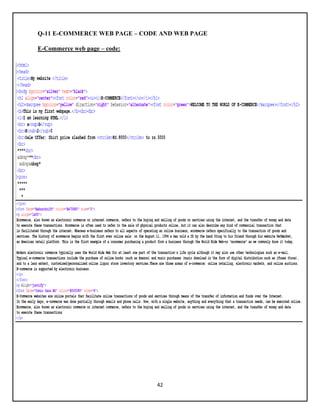 42
Q-11 E-COMMERCE WEB PAGE – CODE AND WEB PAGE
E-Commerce web page – code:
 