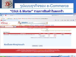 “ Click & Mortar”  รายการสินค้าในตะกร้า รูปแบบธุรกิจของ  e-Commerce ต้องเป็นสมาชิกอยู่ก่อนแล้ว 