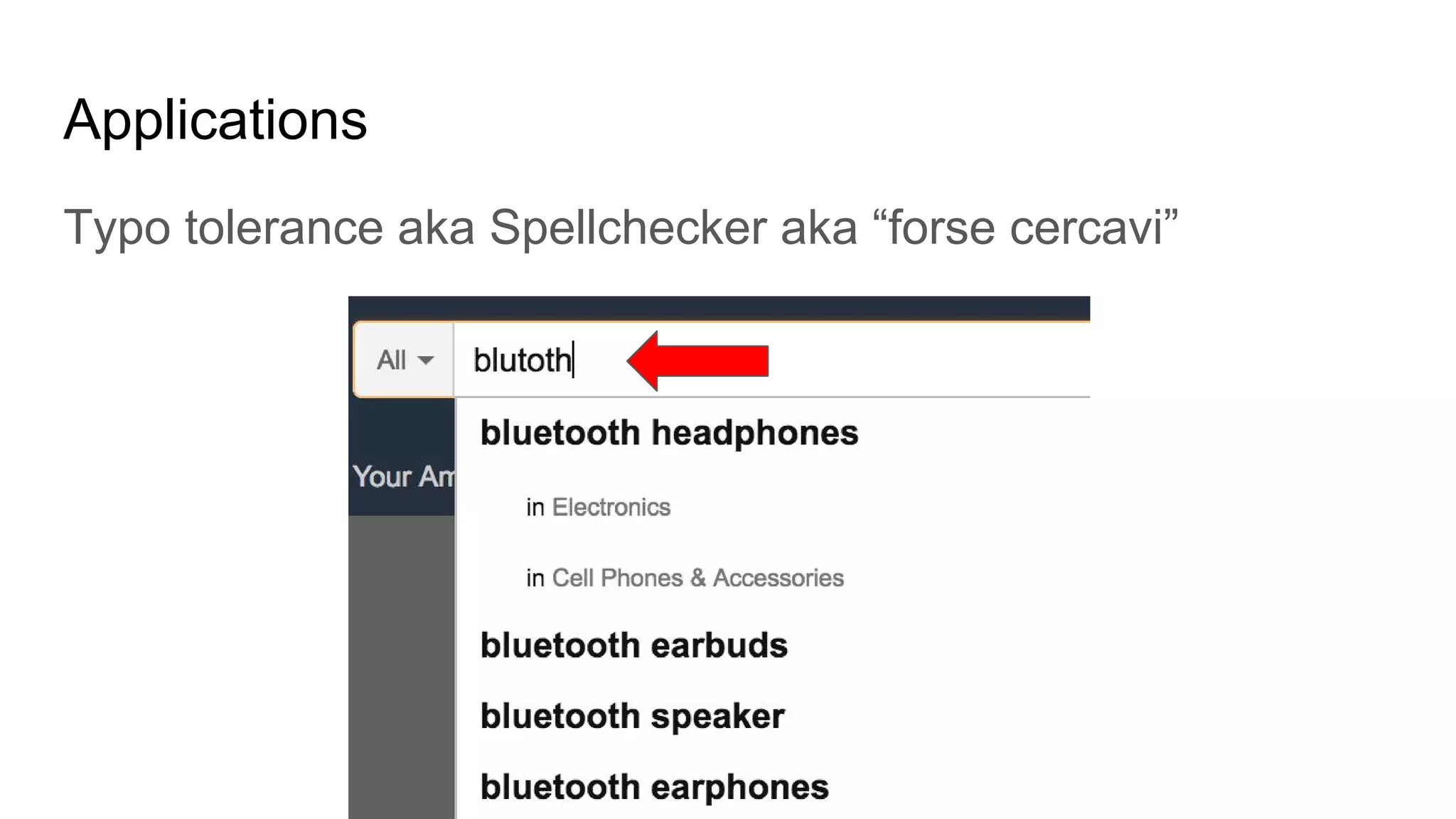 Applications
Typo tolerance aka Spellchecker aka “forse cercavi”
 