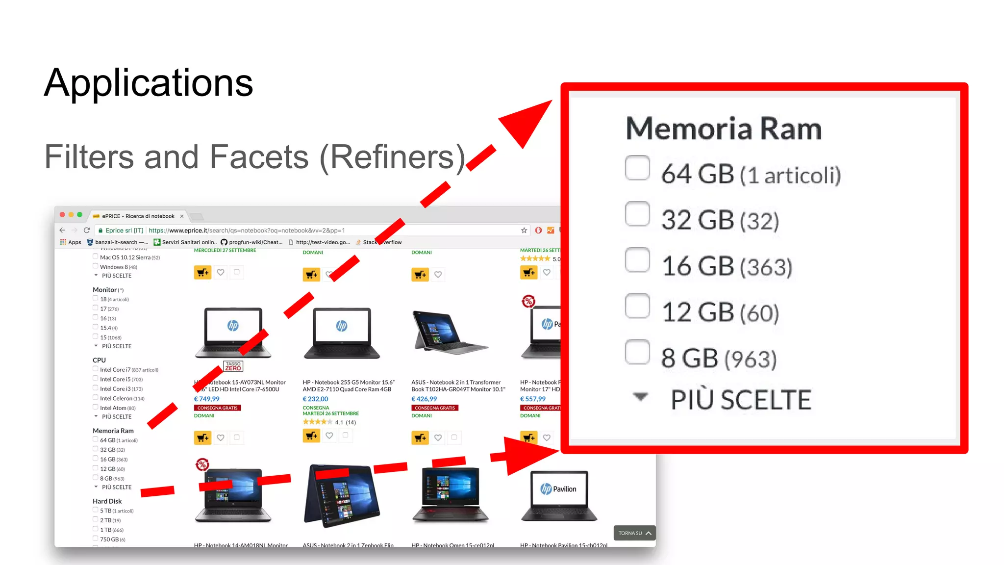 Applications
Filters and Facets (Refiners)
 