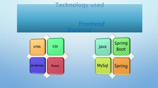 Technology used
Frontend
Backend
 