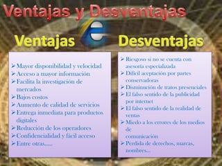 Ventajas y DesventajasVentajasDesventajasMayor disponibilidad y velocidad