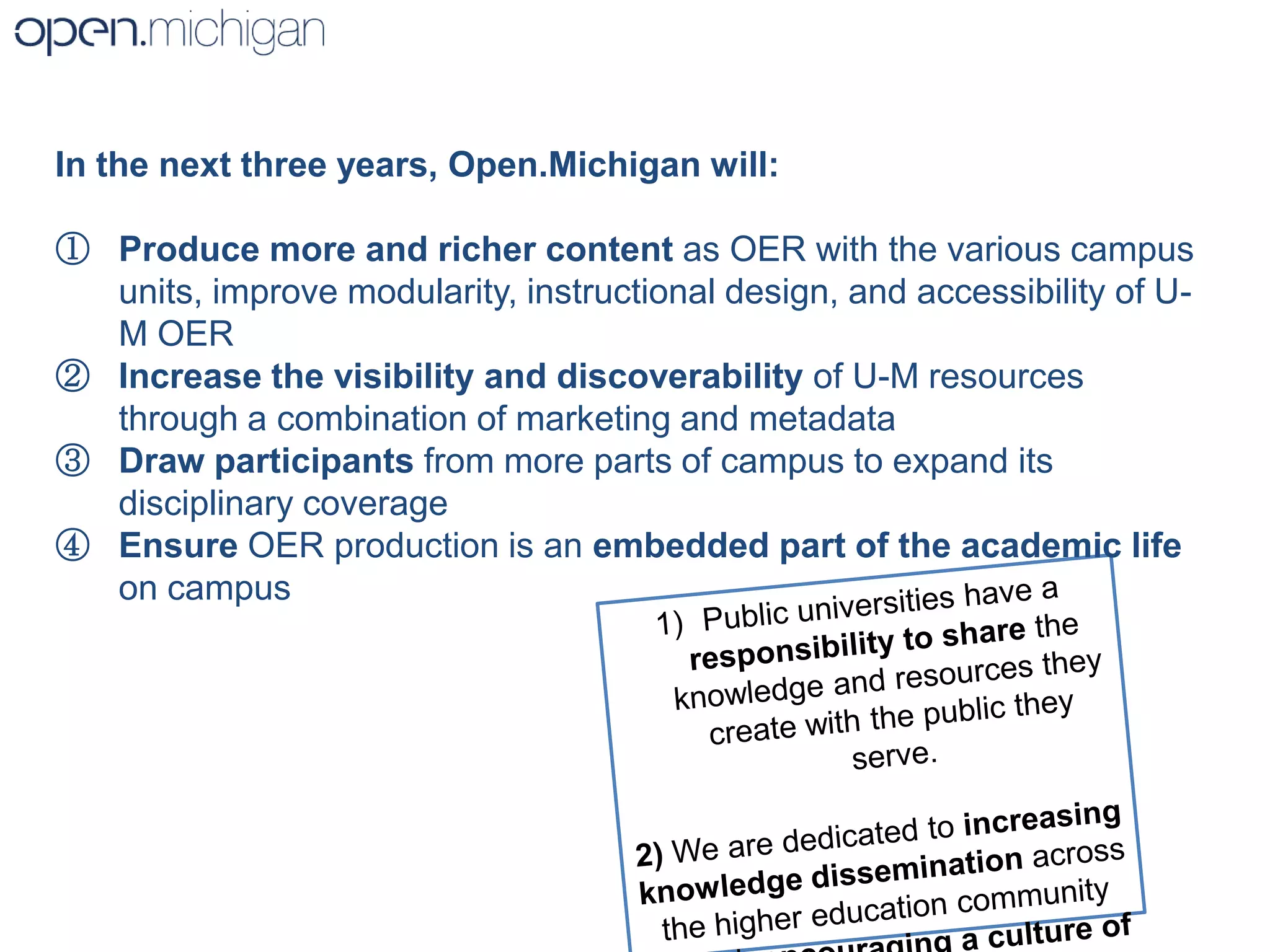 Consulting and Outreach Services to facilitate OER production