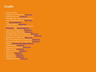 CHILDREN AND CLIMATE CHANGE
Credits
• Photos: UN Photo
• Resting icon, by Freepic from flaticon.com
• Brain Genius Icon by freepik.com
• Navigation icons (chat, hand click, picture,
book, information, gear) by flaticon.com
and thenounproject.com
• Pollution photo by unsplash.com
• Climate change impact illustration icons by
flaticon.com and thenounproject.com
• Heart icon, by Freepik from flaticon.com
• Shower icon, by Freepic from flaticon.com
• Graduation cap icon, by Freepik from flaticon.com
• Cereal box and bawl icon, by Freepik from flaticon.com
• Resting icon, by Freepic from flaticon.com
• Man with umbrella icon, by Freepik from flaticon.com
• Hands and people icon, by Freepik from flaticon.com
• Map by mapmaker.nationalgeographic.org
• Political map by freepik.com
• Flag icon by Freepik from flaticon.com
• Balance icon by freepik.com
• Rubik’s cube icon by freepik.com
• Tree icon by freepik.com
• Infographic by freepik.com
• World map by freepik.com
• Infographic circles by freepik.com
 