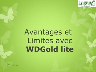 Avantages et
               Limites avec
              WDGold lite
38   SAPABA
 